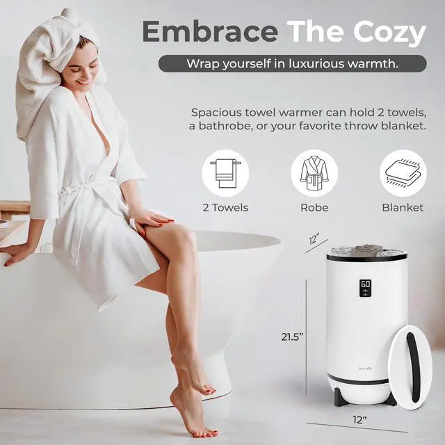 Alt view image 2 of 7 - SereneLife Towel Warmer Bucket Style Portable Blanket Heater for Spa and Bathroom, Large Capacity, Customizable Fragrance, Auto Shut-Off, Fits 2 Large Towels or Blankets, One-Touch Control, Black