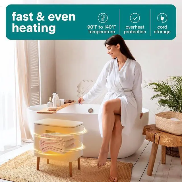Alt view image 7 of 7 - SereneLife Rectangular Towel Warmer Bucket, Large Capacity Blanket and Towel Warmer for Bathroom, Single-Touch Control, Energy-Efficient Design with Auto Shut-Off, 20L Capacity, White