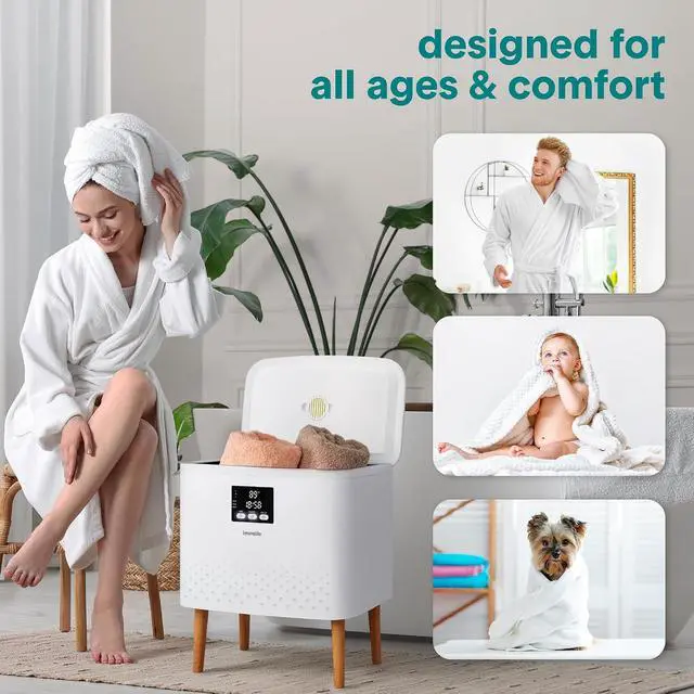 Alt view image 6 of 7 - SereneLife Rectangular Towel Warmer Bucket, Large Capacity Blanket and Towel Warmer for Bathroom, Single-Touch Control, Energy-Efficient Design with Auto Shut-Off, 20L Capacity, White