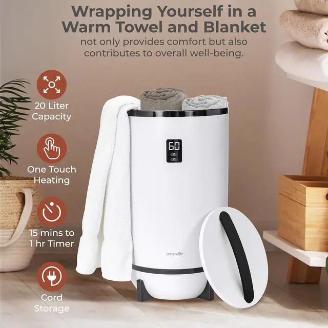 Alt view image 6 of 7 - SereneLife Towel Warmer Bucket Style Portable Blanket Heater for Spa and Bathroom, Large Capacity, Customizable Fragrance, Auto Shut-Off, Fits 2 Large Towels or Blankets, One-Touch Control, Black