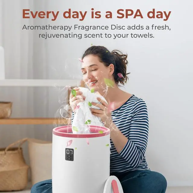 Alt view image 3 of 7 - SereneLife Towel and Blanket Warmer - Single Touch Portable Towel Heater for Bathroom, Fragrant Disc Holder, LED Ring, 2 Large Towel Capacity, Built-in Timer (15-60 mins), Auto Shut-Off (Pink)