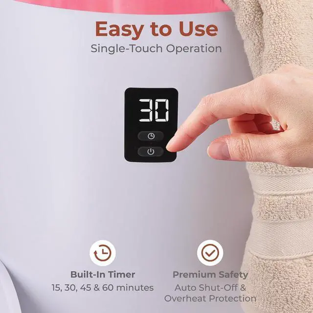 Alt view image 4 of 7 - SereneLife Towel and Blanket Warmer - Single Touch Portable Towel Heater for Bathroom, Fragrant Disc Holder, LED Ring, 2 Large Towel Capacity, Built-in Timer (15-60 mins), Auto Shut-Off (Pink)