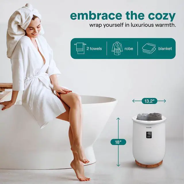 Alt view image 2 of 7 - SereneLife Digital Display Bucket Towel Warmers, White Large Towel Warmer for Spa and Bathroom, Luxury Towel Heater Gifts for Him & Her, Auto Shut-Off, Fits 2 large, Blankets, Bathrobes, PJ's