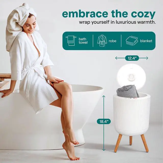 Alt view image 2 of 7 - SereneLife Freestanding Towel Warmer Bucket 18" Hot Towel Warmer with Legs for Bathroom & Spa, 12L Capacity, Built-In Timer, Aroma Discs & LED Indicator, Fits One Towel or Robe, Gray