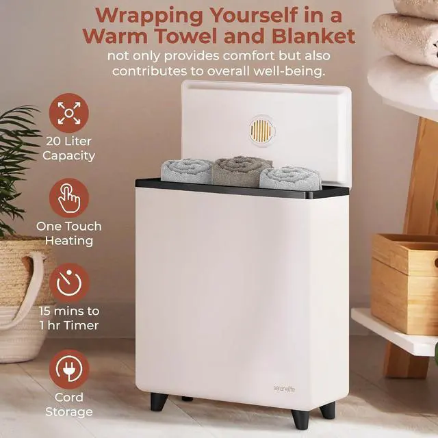 Alt view image 6 of 7 - SereneLife Rectangular Towel Warmer Bucket, Large Capacity Single Touch Towel & Blanket Warmer With Insulated Lid, Holds 2 Large Towels/Blanket, Auto Shut-Off For Safety, Black