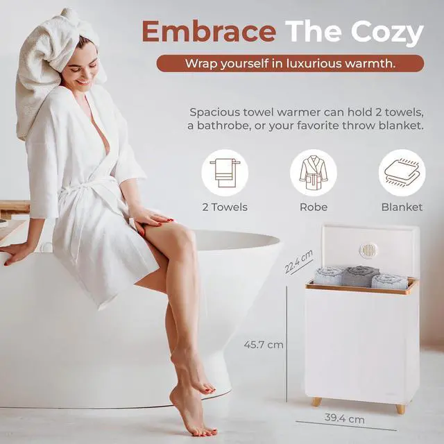 Alt view image 2 of 7 - SereneLife Luxury Rectangle Towel Warmer - Spa & Bathroom Heater with Custom Fragrance, Auto Shut-Off, Fits 2 large Towels, Blankets, Bathrobes, PJ's - Perfect Gift for Him & Her (Rose Gold)