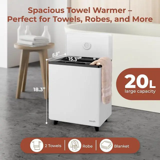 Alt view image 3 of 7 - SereneLife WIFI Luxury Rectangle Towel Warmer - Spa & Bathroom Blanket Heater with Custom Fragrance, Auto Shut-Off, Fits 2 large Towels, Blankets, Bathrobes, PJ's - Perfect Gift for Him & Her (Black)