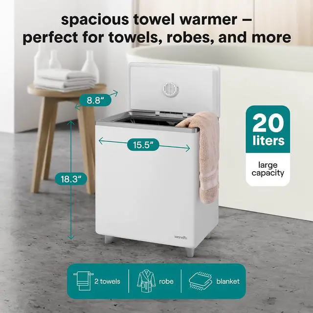 Alt view image 3 of 7 - SereneLife WIFI Luxury Rectangle Towel Warmer - Spa & Bathroom Blanket Heater with Custom Fragrance, Auto Shut-Off, Fits 2 large Towels, Blankets, Bathrobes, PJ's - Perfect Gift for Him & Her (Silver)