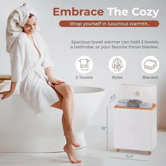 Alt view image 2 of 7 - SereneLife Luxury Rectangle Towel Warmer - Spa & Bathroom Heater with Custom Fragrance, Auto Shut-Off, Fits 2 large Towels, Blankets, Bathrobes, PJ's - Perfect Gift for Him & Her (Natural Wood)