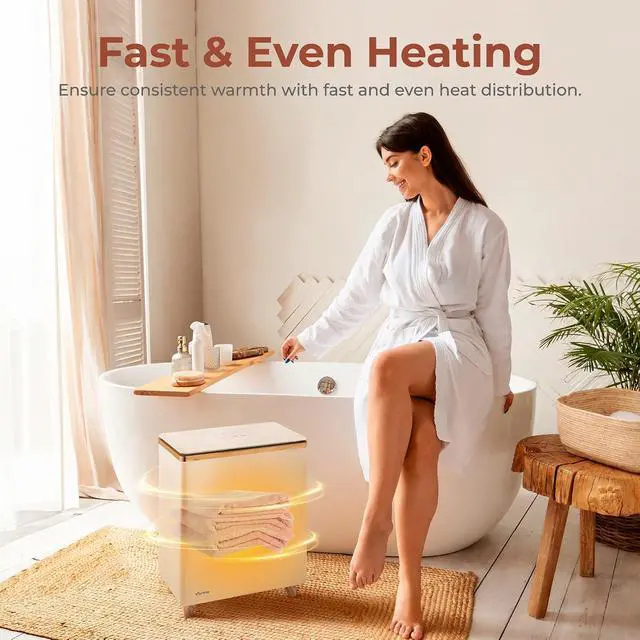 Alt view image 5 of 7 - SereneLife Luxury Rectangle Towel Warmer - Spa & Bathroom Heater with Custom Fragrance, Auto Shut-Off, Fits 2 large Towels, Blankets, Bathrobes, PJ's - Perfect Gift for Him & Her (Natural Wood)