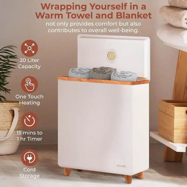 Alt view image 6 of 7 - SereneLife Luxury Rectangle Towel Warmer - Spa & Bathroom Heater with Custom Fragrance, Auto Shut-Off, Fits 2 large Towels, Blankets, Bathrobes, PJ's - Perfect Gift for Him & Her (Natural Wood)