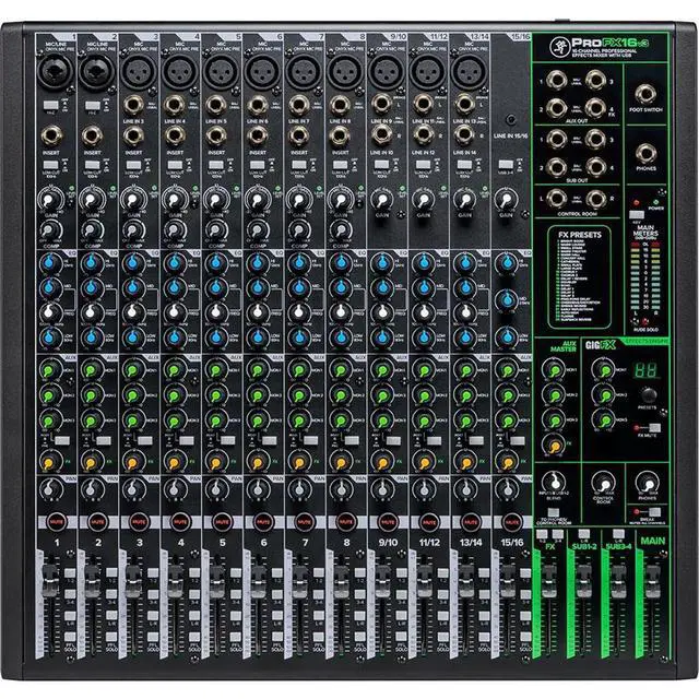 Alt view image 4 of 5 - Mackie ProFX16v3 16-Channel Professional Analog Mixer with USB, Onyx Mic Preamps and GigFX Effects Engine | 11 Onyx Mic Preamps, 2x4 USB, Gigfx 24 Fx, 3-Band Eq, 48V Phantom