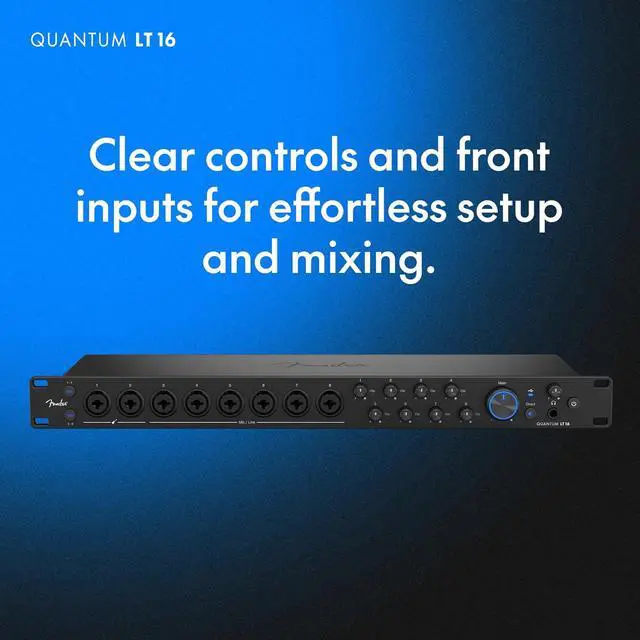 Alt view image 4 of 7 - Fender Quantum LT 16 | 16-in 8-out USB-C Audio Interface for Music Production, Eight MAX-HD Mic Preamps, 14 Line Inputs, Low-Latency Drivers, Loopback, Balanced Outputs, Headphone Amp, Mac & PC