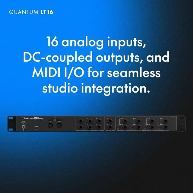 Alt view image 5 of 7 - Fender Quantum LT 16 | 16-in 8-out USB-C Audio Interface for Music Production, Eight MAX-HD Mic Preamps, 14 Line Inputs, Low-Latency Drivers, Loopback, Balanced Outputs, Headphone Amp, Mac & PC