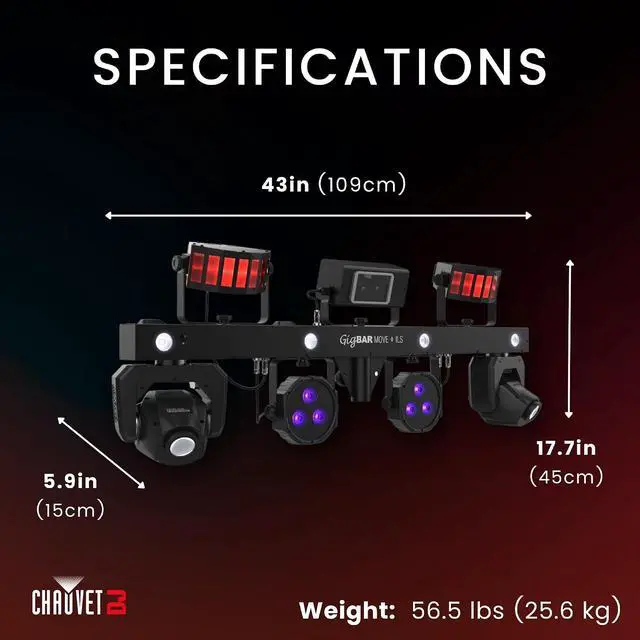 Alt view image 2 of 7 - CHAUVET DJ GigBAR Move + ILS 5-In-1 Lighting System | Moving Heads, Derbies, Washes, Laser & Strobe on One Bar | ILS Compatible | RF Remote, Tripod & Carry Bags Included