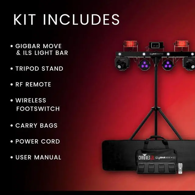 Alt view image 3 of 7 - CHAUVET DJ GigBAR Move + ILS 5-In-1 Lighting System | Moving Heads, Derbies, Washes, Laser & Strobe on One Bar | ILS Compatible | RF Remote, Tripod & Carry Bags Included