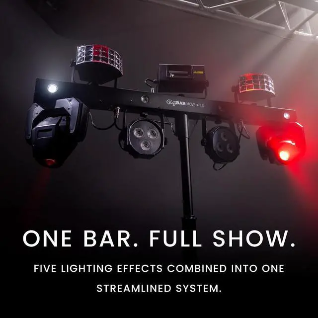 Alt view image 6 of 7 - CHAUVET DJ GigBAR Move + ILS 5-In-1 Lighting System | Moving Heads, Derbies, Washes, Laser & Strobe on One Bar | ILS Compatible | RF Remote, Tripod & Carry Bags Included