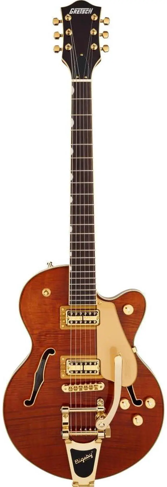 Alt view image 2 of 7 - Gretsch LTD Broadkaster Jr. Semi-hollowbody Electric Guitar - Roundup Orange Stain | Flame Okoume Semi-Hollow Body, Usa Full'tron Pickups, Bigsby B70 Vibrato, Thin 'u' Neck, Roundup Orange Stain