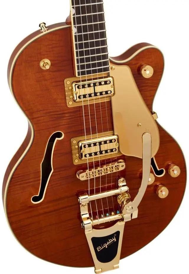 Alt view image 4 of 7 - Gretsch LTD Broadkaster Jr. Semi-hollowbody Electric Guitar - Roundup Orange Stain | Flame Okoume Semi-Hollow Body, Usa Full'tron Pickups, Bigsby B70 Vibrato, Thin 'u' Neck, Roundup Orange Stain