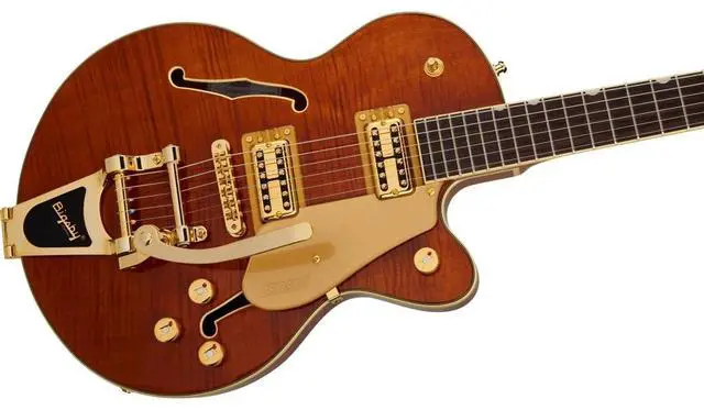 Alt view image 5 of 7 - Gretsch LTD Broadkaster Jr. Semi-hollowbody Electric Guitar - Roundup Orange Stain | Flame Okoume Semi-Hollow Body, Usa Full'tron Pickups, Bigsby B70 Vibrato, Thin 'u' Neck, Roundup Orange Stain