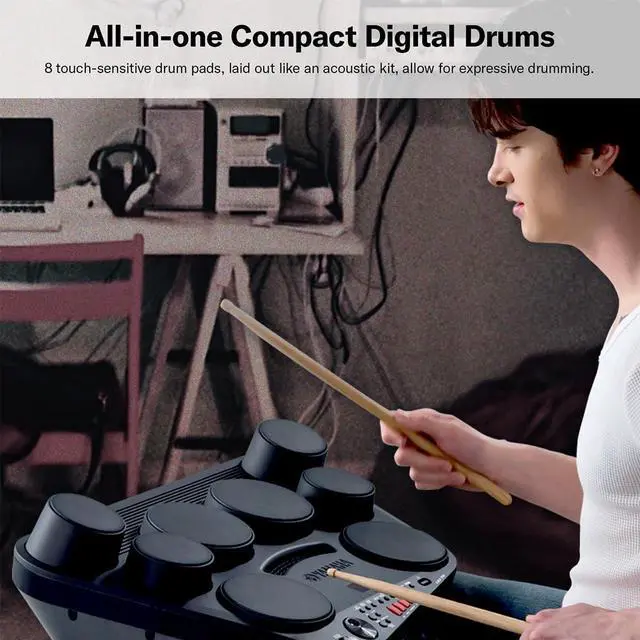 Alt view image 2 of 7 - Yamaha DD75 Portable Digital Drums with 2 Pedals, Drumsticks and PA130 Power Adapter