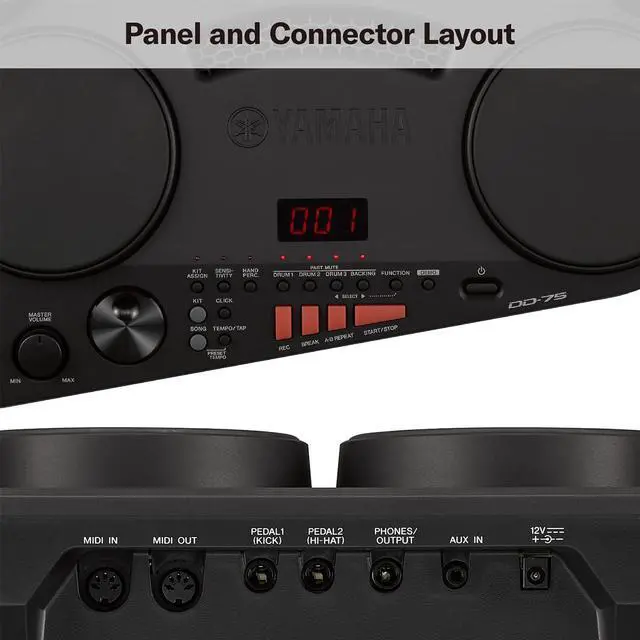 Alt view image 3 of 7 - Yamaha DD75 Portable Digital Drums with 2 Pedals, Drumsticks and PA130 Power Adapter