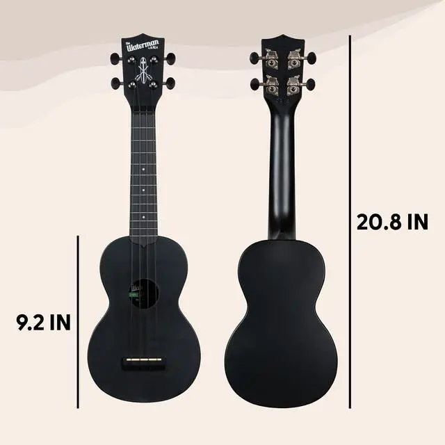 Alt view image 4 of 6 - Kala Recycled Soprano Waterman Ukulele Durable, Travel-Ready Instrument - Black Sand | 100% Grs Recycled Abs Body and Neck, Aquila B-Blacks Strings, Includes Logo Tote and Quick-Start Guide