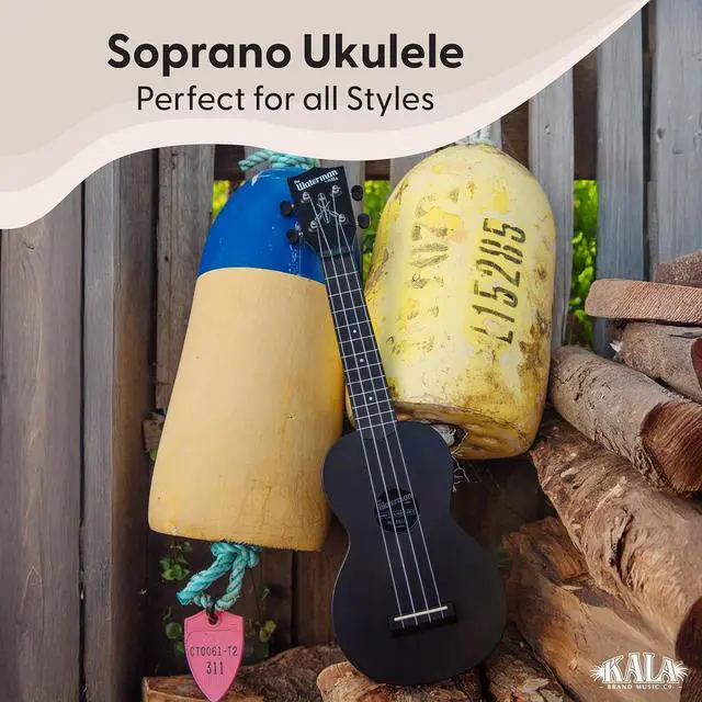 Alt view image 2 of 6 - Kala Recycled Soprano Waterman Ukulele Durable, Travel-Ready Instrument - Black Sand | 100% Grs Recycled Abs Body and Neck, Aquila B-Blacks Strings, Includes Logo Tote and Quick-Start Guide