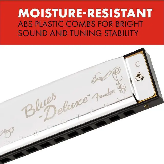Alt view image 3 of 6 - Fender Blues Deluxe Harmonica, Pack of 7 with case (Keys C, G, A, D, F, E, B Flat) | Diatonic 10-Hole, G, A, D, F, E, Chromed Covers, Abs Combs, Brass Reeds, Vented Plastic Case