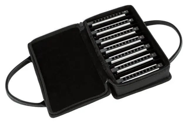 Alt view image 6 of 6 - Fender Blues Deluxe Harmonica, Pack of 7 with case (Keys C, G, A, D, F, E, B Flat) | Diatonic 10-Hole, G, A, D, F, E, Chromed Covers, Abs Combs, Brass Reeds, Vented Plastic Case