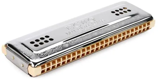Main image of Hohner 56-CG Echo Harp 2x48 C and G Keys Tuned Tremolo Harmonica with Double Lacquered Maple Comb and Detuned Reed Pairs (Stainless Steel)