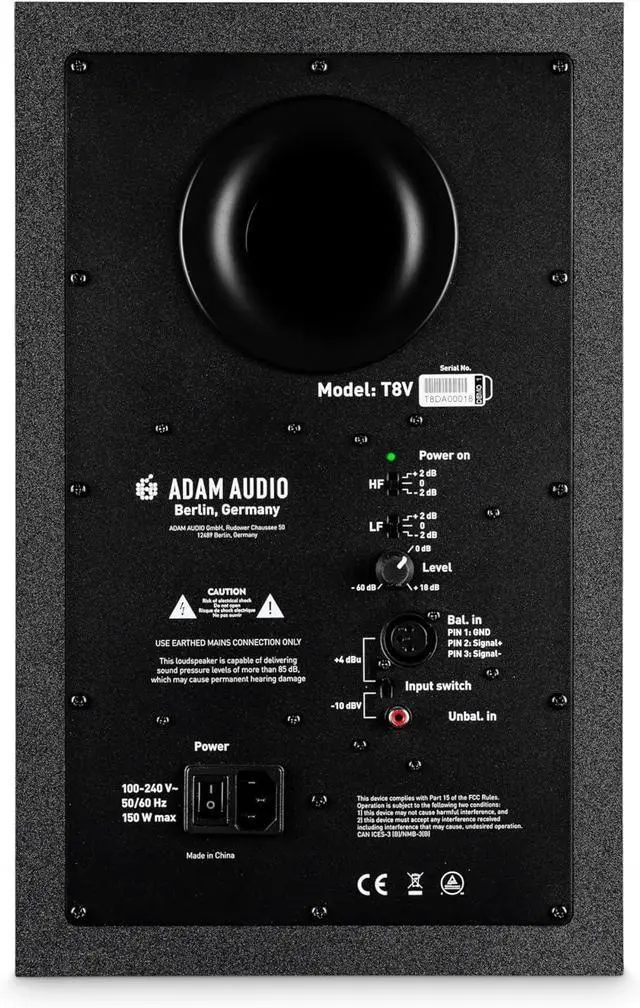 Alt view image 3 of 7 - ADAM Audio T8V Studio Monitor for recording, mixing and mastering, Studio Quality Sound (Single) | 8 Woofer, U-Art 1.9 Ribbon Tweeter, 33 Hz-25 Khz, Class-D Amps, 20W Tweeter, Xlr and Rca Inputs