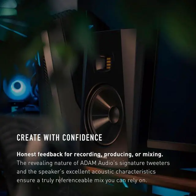 Alt view image 5 of 7 - ADAM Audio T8V Studio Monitor for recording, mixing and mastering, Studio Quality Sound (Single) | 8 Woofer, U-Art 1.9 Ribbon Tweeter, 33 Hz-25 Khz, Class-D Amps, 20W Tweeter, Xlr and Rca Inputs