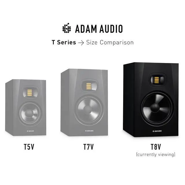 Alt view image 6 of 7 - ADAM Audio T8V Studio Monitor for recording, mixing and mastering, Studio Quality Sound (Single) | 8 Woofer, U-Art 1.9 Ribbon Tweeter, 33 Hz-25 Khz, Class-D Amps, 20W Tweeter, Xlr and Rca Inputs