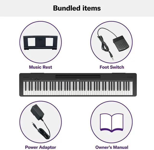 Alt view image 4 of 7 - Yamaha 88-Key Digital Piano with Weighted Keys, Compact Design, Bluetooth, Keyboard, Music Rest, Sustain Foot Switch, and Built-in Speakers for Home Practice or Travel P145BT