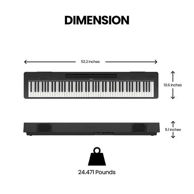 Alt view image 3 of 7 - Yamaha 88-Key Digital Piano with Weighted Keys, Compact Design, Bluetooth, Keyboard, Music Rest, Sustain Foot Switch, and Built-in Speakers for Home Practice or Travel P145BT
