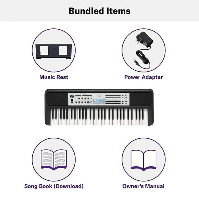 Alt view image 4 of 5 - Yamaha YPT-380 61-Key Touch Sensitive Portable Keyboard, Grand Piano Sound, Acoustic Piano Touch with Power Adapter YPT380