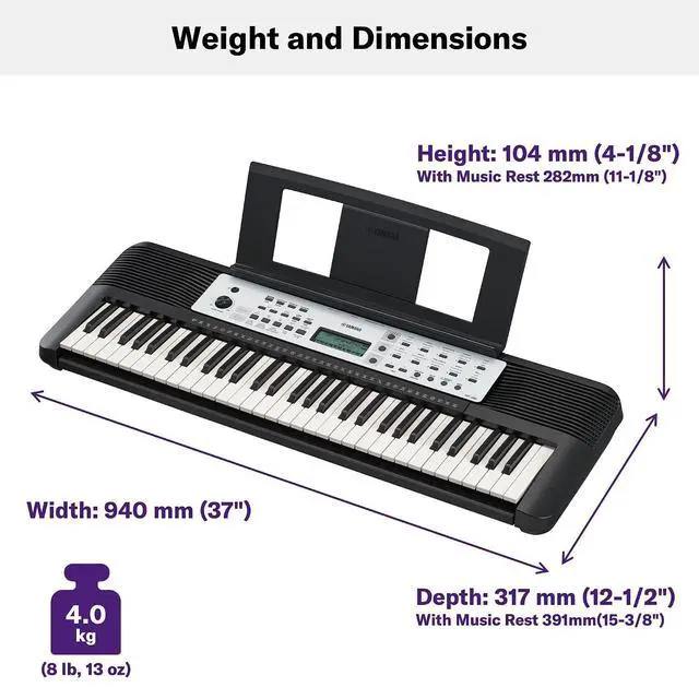 Alt view image 3 of 5 - Yamaha 61-Key Portable Keyboard for Beginners with Built-In Songs, Quiz Mode, Music Rest, with Power Adapter YPT280
