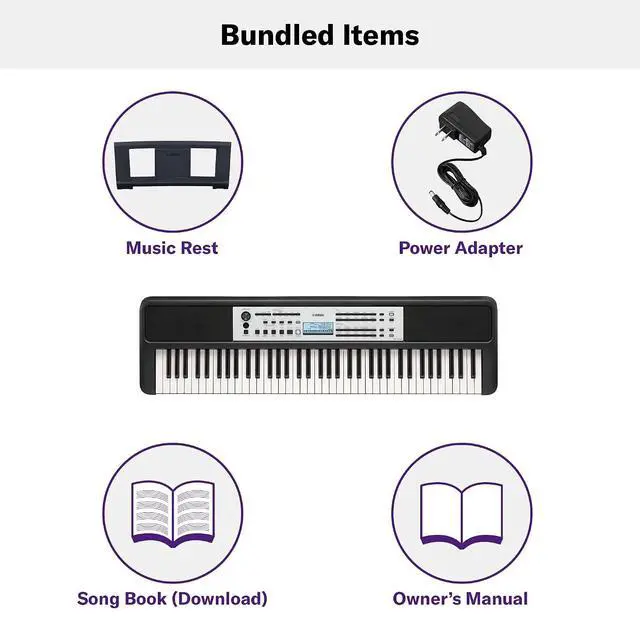 Alt view image 4 of 5 - Yamaha YPT-W320 76 Touch Sensitive Key Portable Keyboard for Beginners with Music Rest, Power Adapter