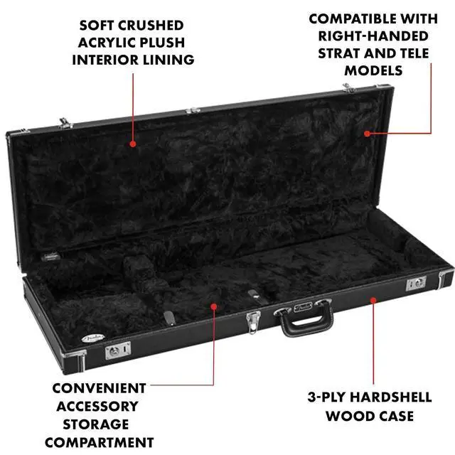 Alt view image 3 of 7 - Fender Classic Series Wood Case, Stratocaster/Telecaster, Black
