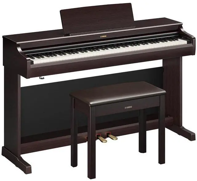 Main image of Yamaha Arius Series 88-Key Weighted Digital Piano Keyboard, Full Size, GrandTouch-E Action, CFX Concert Grand Piano Sound, 3-Pedal Unit, Bench Included, Classic Upright Design in Rosewood YDP-166R