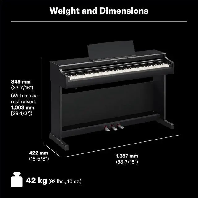 Alt view image 5 of 7 - Yamaha Arius Series 88-Key Weighted Digital Piano Keyboard, Full Size, GrandTouch-E Action, CFX Concert Grand Piano Sound, 3-Pedal Unit, Bench Included, Classic Upright Design in Rosewood YDP-166R