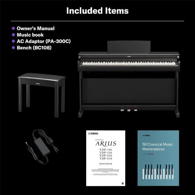 Alt view image 6 of 7 - Yamaha Arius Series 88-Key Weighted Digital Piano Keyboard, Full Size, GrandTouch-E Action, CFX Concert Grand Piano Sound, 3-Pedal Unit, Bench Included, Classic Upright Design in Rosewood YDP-166R