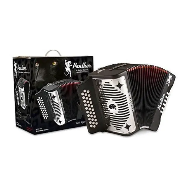 Alt view image 2 of 2 - Hohner Panther G/C/F 3-Row Diatonic Accordion - Black