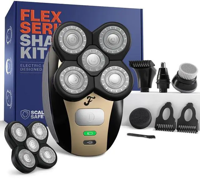 Main image of Freebird Electric Head & Body Hair Shaver - Mens Cordless Waterproof Razor with Rotary Blades (FlexSeries, Shaver Kit + One Blade Refill)