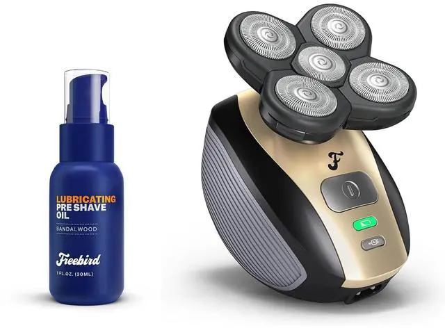 Main image of Freebird FlexSeries Shaving Kit with Pre Shave Oil - Fast, Smooth, Water-Resistant Electric Head Shaver with 5 Flexible Blades and Sandalwood Oil, USB Rechargeable, Ideal for Bald Men and Women