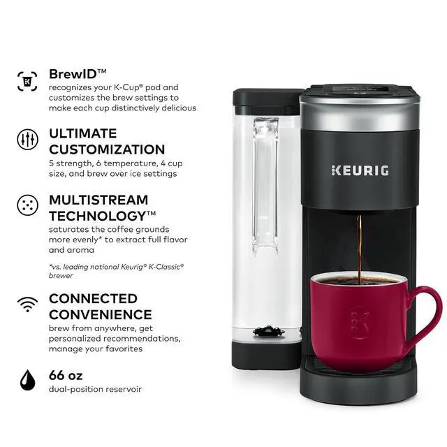 Alt view image 2 of 7 - Keurig K Supreme Smart Single Serve Coffee Maker, Multistream (Black) | Brewid and Multistream Tech, WI-FI App Control, Brews 6-12 Oz, 66 Oz Removable Reservoir, Black