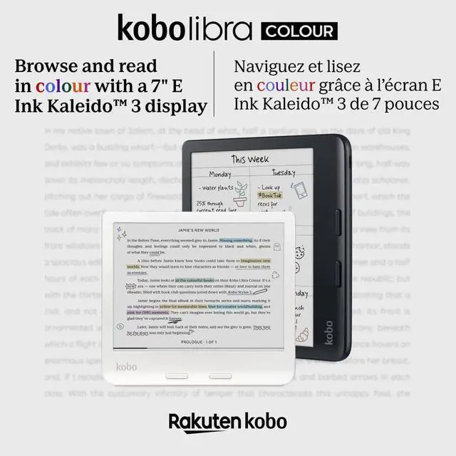 Alt view image 2 of 6 - Kobo Libra Colour | eReader | 7 Glare-Free Colour E Ink Kaleido 3 Display | Dark Mode Option | Audiobooks | Waterproof | White