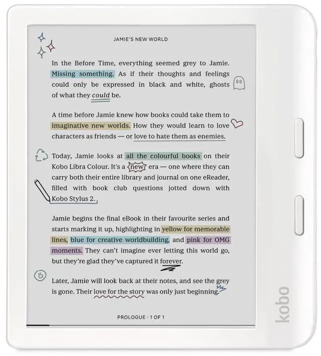 Main image of Kobo Libra Colour | eReader | 7 Glare-Free Colour E Ink Kaleido 3 Display | Dark Mode Option | Audiobooks | Waterproof | White