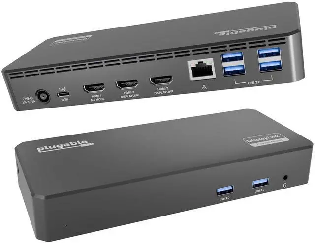 Main image of Plugable USB C Triple Display Docking Station | 100W PD, 3x HDMI (1x 4K 30Hz, 2x 1080p 60Hz), 6x USB 5Gbps Ports | Windows, macOS, ChromeOS Compatible - Enhance Productivity with Multi-Monitor Support